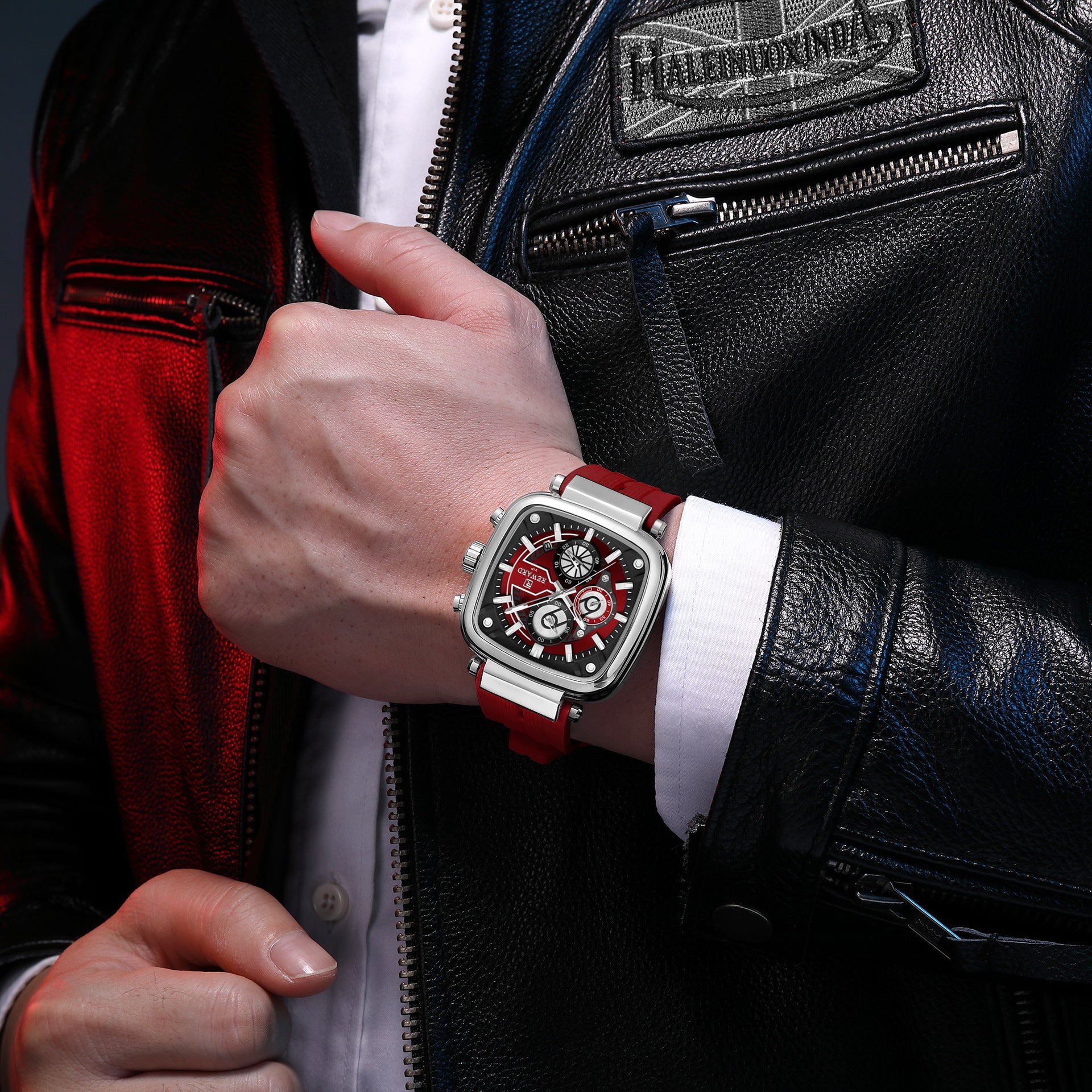 Reward Hottest Herenhorloge Vierkante Siliconen Band Kalender Chronograaf Mode Sport Heren Quartz Horloge