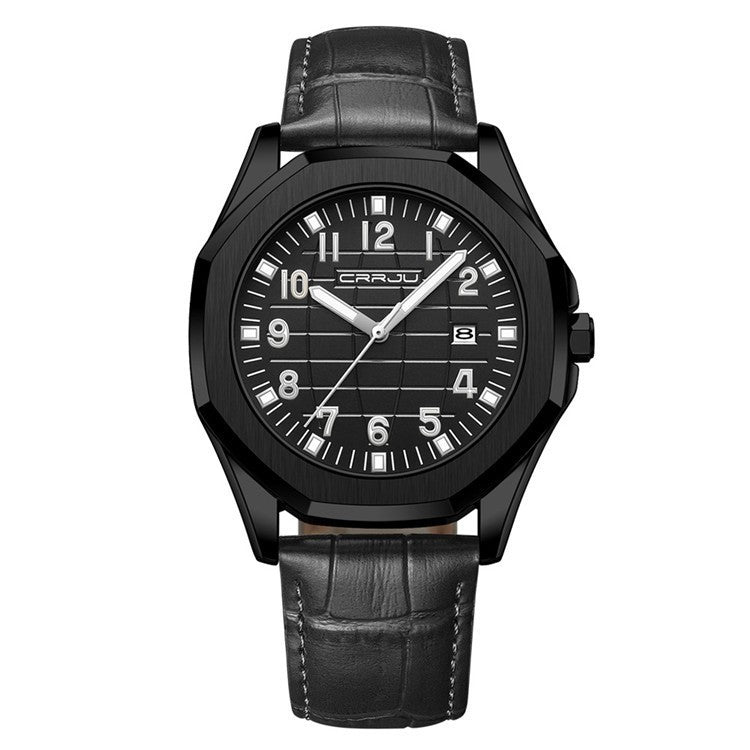 Orologio da uomo CRRJU, orologio al quarzo originale di alta marca, cinturino in pelle, impermeabile, calendario, semplice, alla moda.