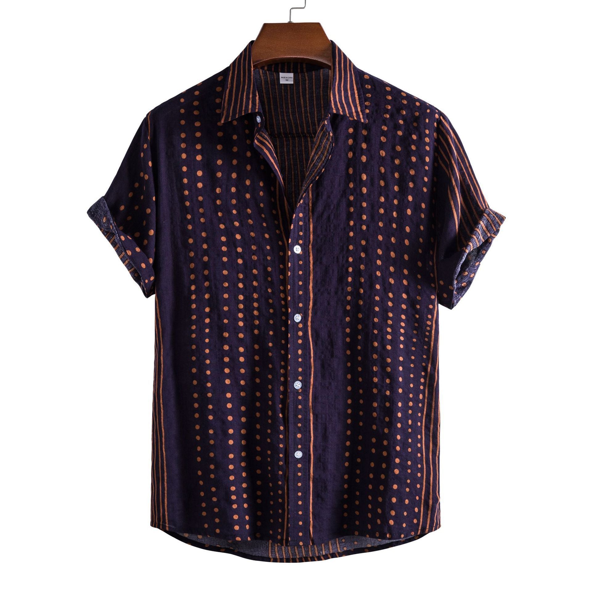 Men's Fashionable Casual Shirt Solid Color 3D Printed Men's V-Neck Collar Button-Down Shirt Short Sleeve Men's Shirt