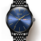Orologio da polso meccanico automatico analogico da uomo AESOP Simple con calendario meccanico e carica automatica