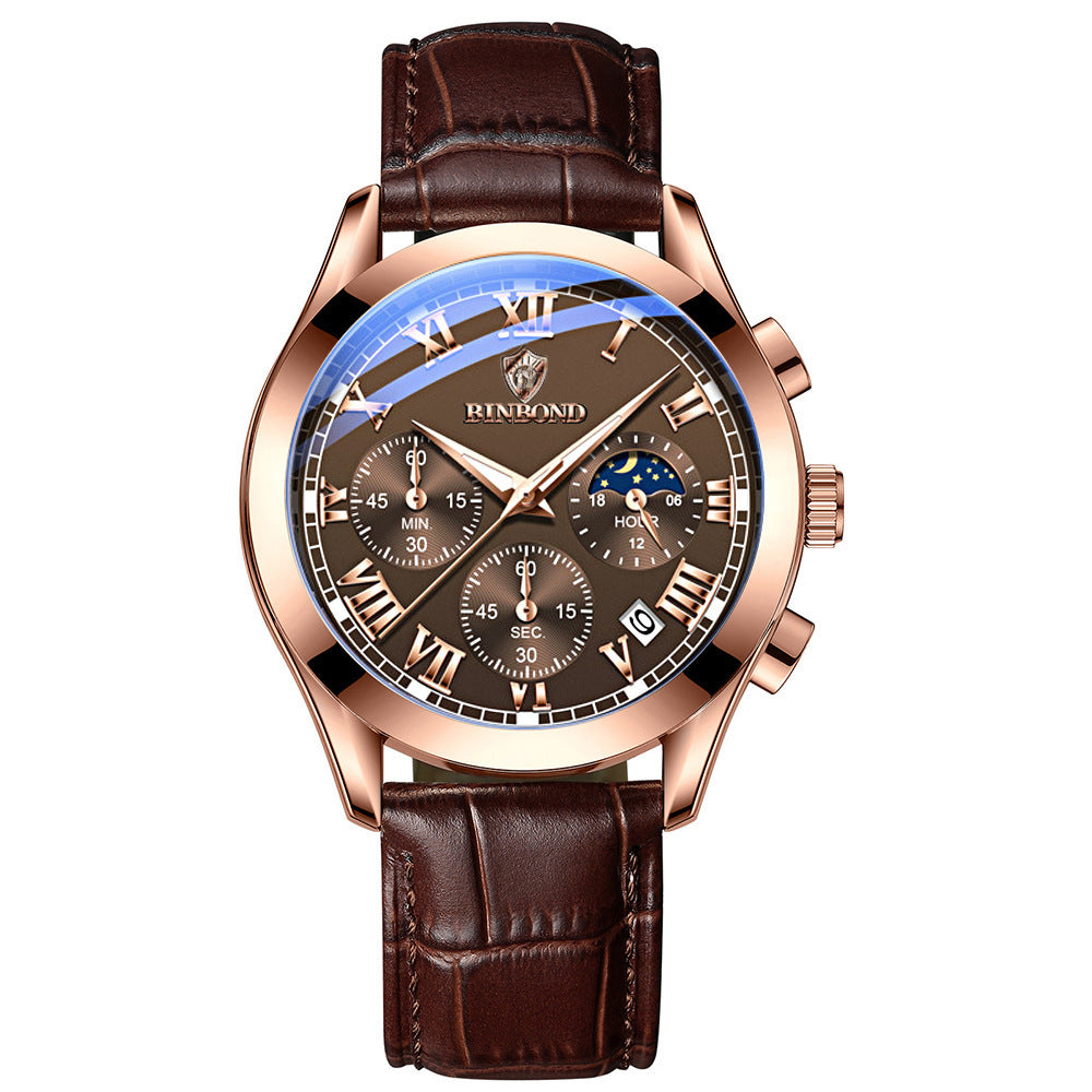 BINBOND Luxury Quartz Watch for Men Fashion Business Calendar Minimalist Wristwatch Sport Leather Watches Man Waterproof Luminous Men's Watch - Acquisti Online