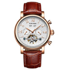 KINYUED Orologi Tourbillon Automatici Meccanici Automatici con Cinturino in Pelle Orologio Meccanico da Uomo alla Moda