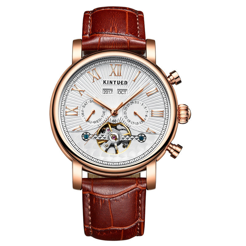 KINYUED Orologi Tourbillon Automatici Meccanici Automatici con Cinturino in Pelle Orologio Meccanico da Uomo alla Moda