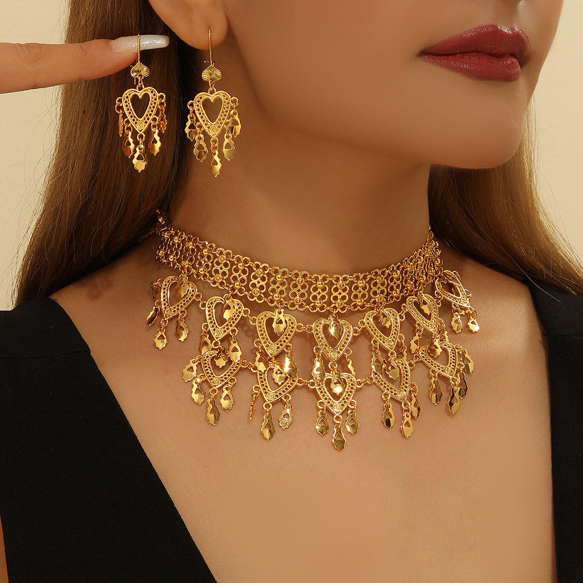Heart-shaped Necklace Earrings Bridal Jewelry Suit