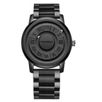 FOXBOX-Men's Magnetic Quartz Wristwatch Creative Scroll Pointer Genuine Leather Watch