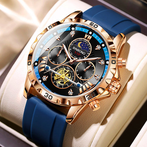 Binbond Brand Men Diamond Dial Watch Sports Men Soft Silicone Belt Quartz Movement Wristwatch Stainless Case Watches - Acquisti Online