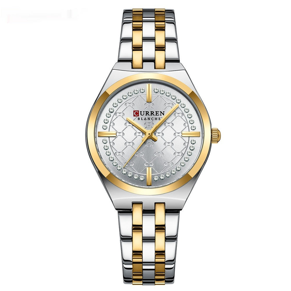 CURREN Women's Quartz Watch Luxury Diamond Stainless Steel Strap Waterproof Small Dial Ladies Casual Watches