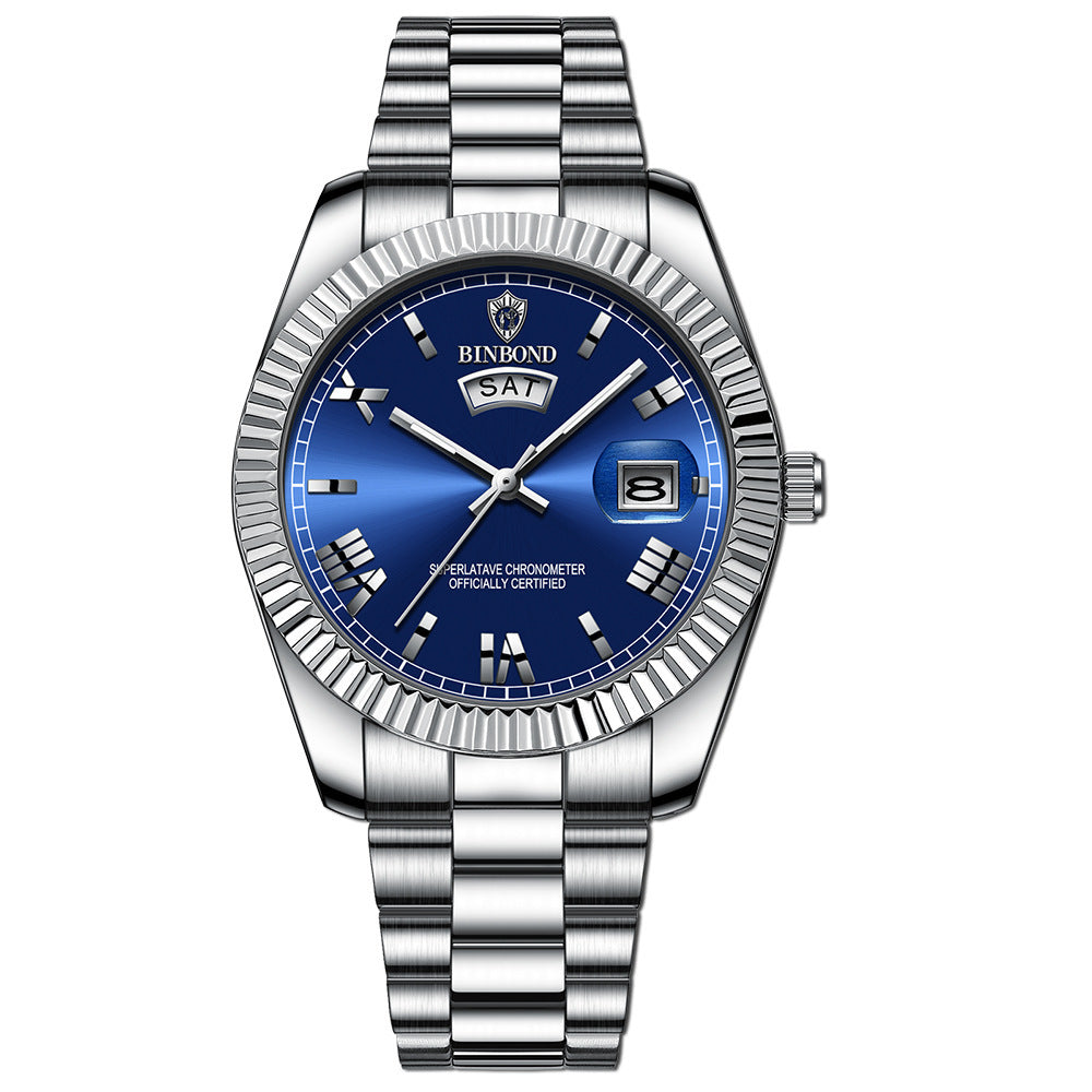 Binbond Man Steel Band Watch Business Casual Fashion Roman Digital Log Stainless Steel Watch Waterproof Automatic Movement Watch - Acquisti Online