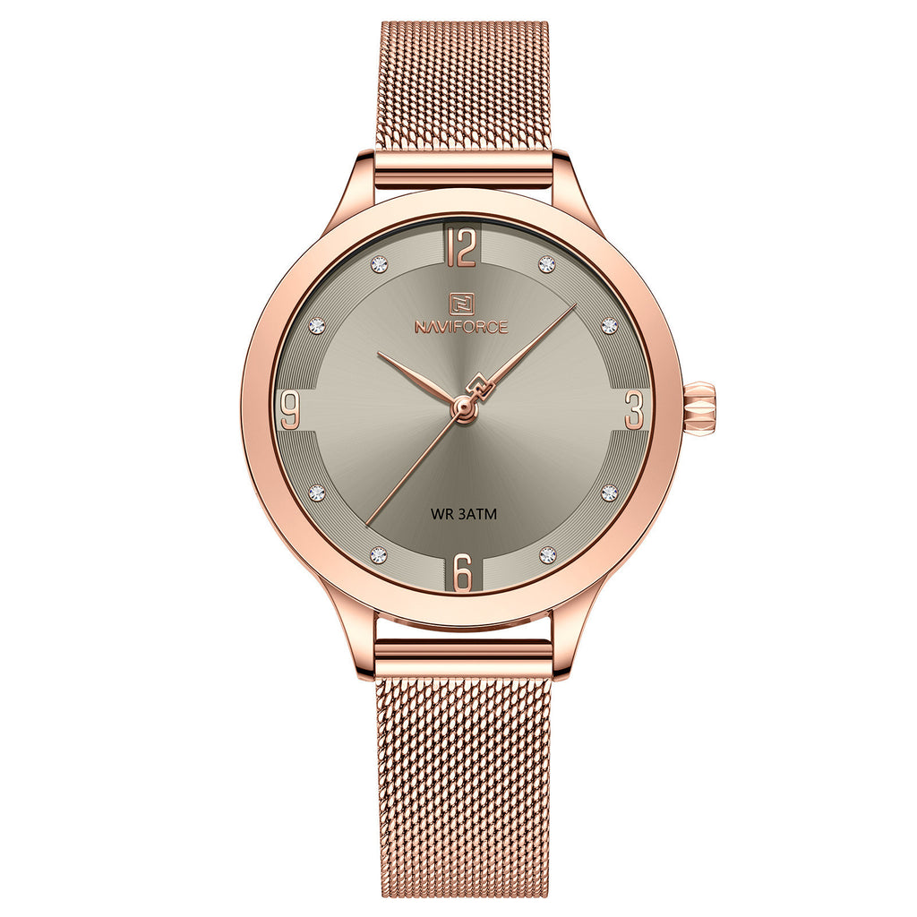 NAVIFORCE Original Quartz Women Watch Stainless Steel Mesh Band Ladies Bracelet Simple Fashion Women Watch