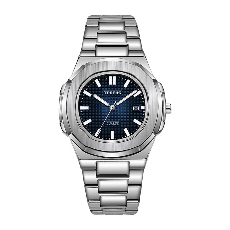 Orologio da uomo alla moda casual da lavoro, con movimento automatico al quarzo, luminoso, impermeabile, con cinturino in acciaio.