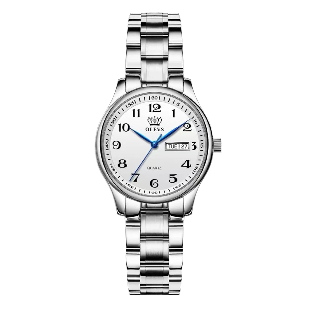 OLEVS Luxury Couple Quartz Watch Elegant Stainless Steel Watch Luminous Waterproof Week Date Quartz Wristwatch - Acquisti Online