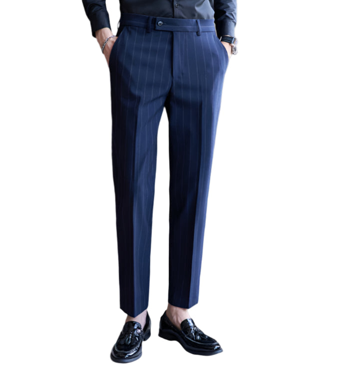 Heren modieuze casual formele broek garengeverfd licht luxe gestreepte textuur heren zakelijk pak stretch casual broek
