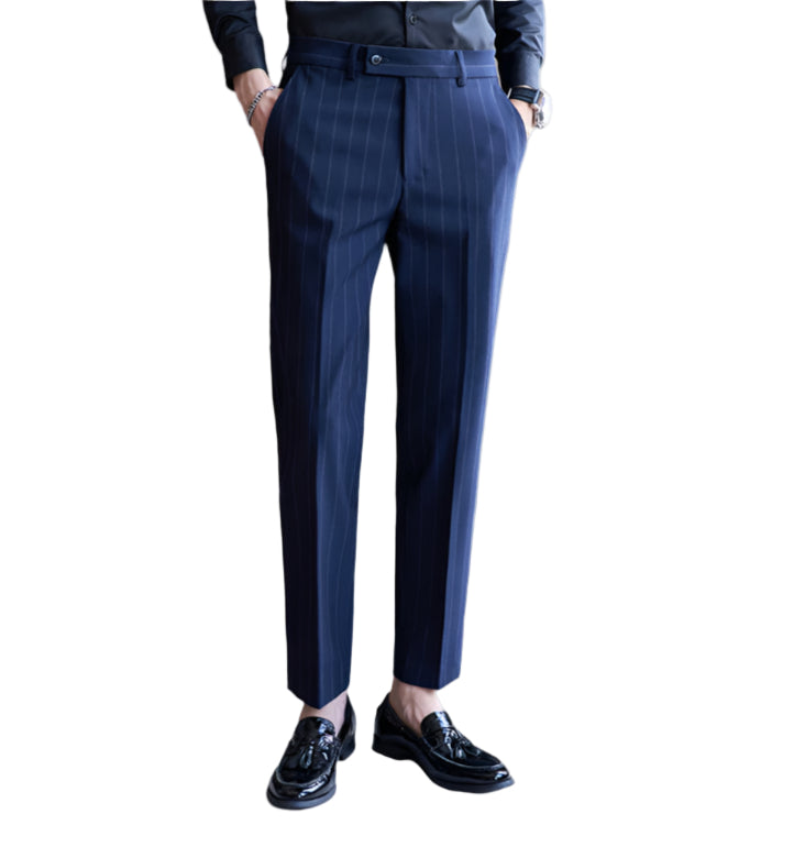 Heren modieuze casual formele broek garengeverfd licht luxe gestreepte textuur heren zakelijk pak stretch casual broek