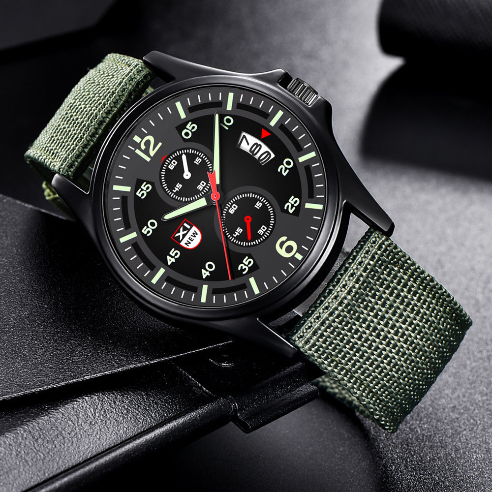 Orologio da polso da uomo al quarzo analogico, impermeabile, in nylon militare, con data, da uomo, con calendario, al quarzo