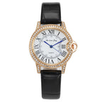 Women's Fashion Leather band Stainless Steel Classic Casual Quarzt Watch Sparkling Stone Crafted Quartz Watch