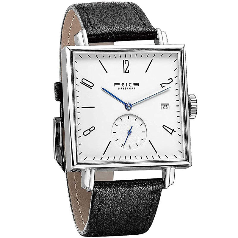 Orologio meccanico da uomo quadrato, automatico, casual, semplice, cavo