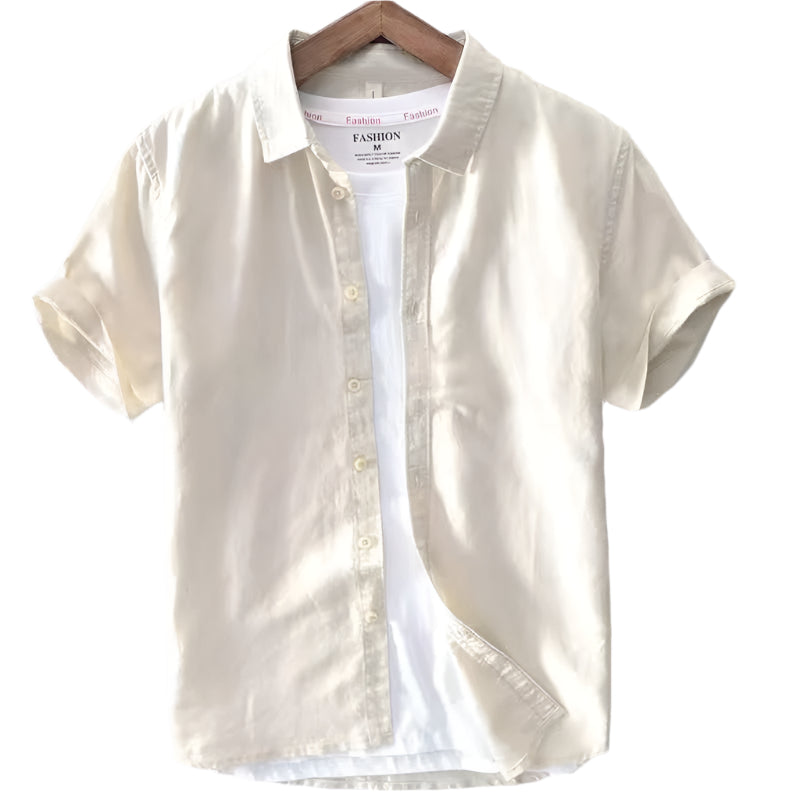 Men's Casual Shirts Linen Blank Short Sleeve Thin and Breathable Cotton Shirt Fashionable Men's Up-to-Neck Shirt