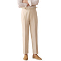 Heren linnen-katoenmix Napolitaanse hoge taille rechte veelzijdige ademende lange pak heren mode casual broek