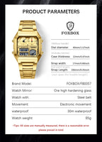 Gold watch with product parameters on a white background