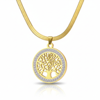 Women Luxury Necklace Tree of Life Stainless Steel Zircon Round Pendant Necklaces Pendant Snake Chain Women Nacklace