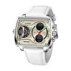 White wristwatch with a detailed face on a white background