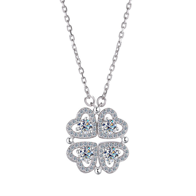 Women Luxury Necklace 925 Sterling Silver Light Moissanite Diamond Pendant Necklace Clavicle Chain Flower-Shaped Necklace