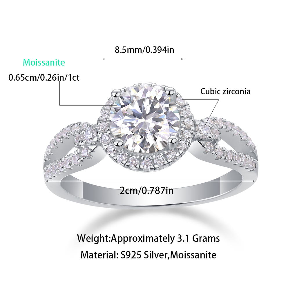 Women Luxury Ring Moissanite Large Diamond Ring S925 Sterling Silver Rhodium-Plated Fashhion Women Engagement Ring