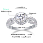 Women Luxury Ring Moissanite Large Diamond Ring S925 Sterling Silver Rhodium-Plated Fashhion Women Engagement Ring