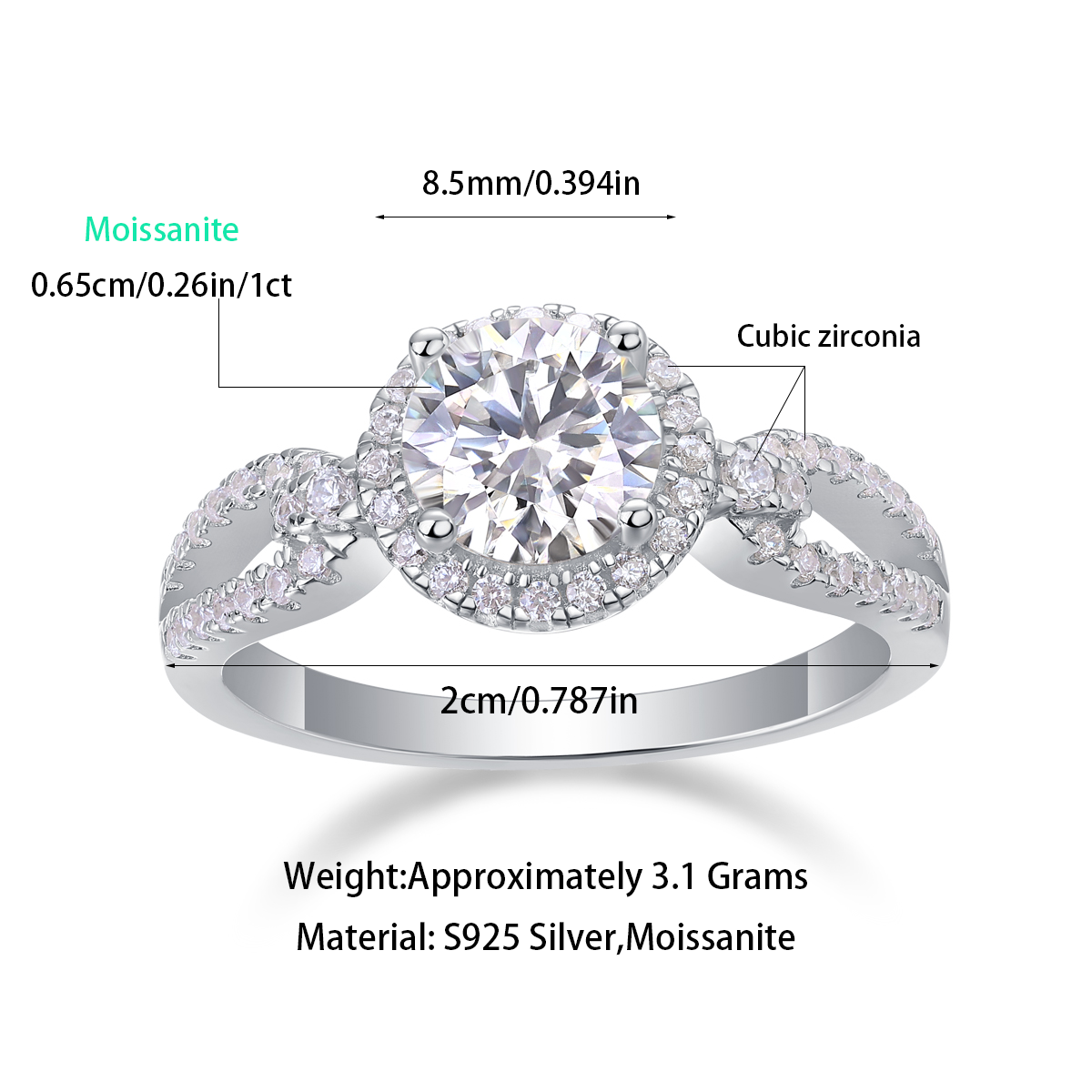 Women Luxury Ring Moissanite Large Diamond Ring S925 Sterling Silver Rhodium-Plated Fashhion Women Engagement Ring