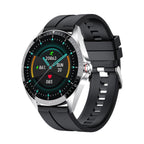 Smartwatch with a black strap on a white background