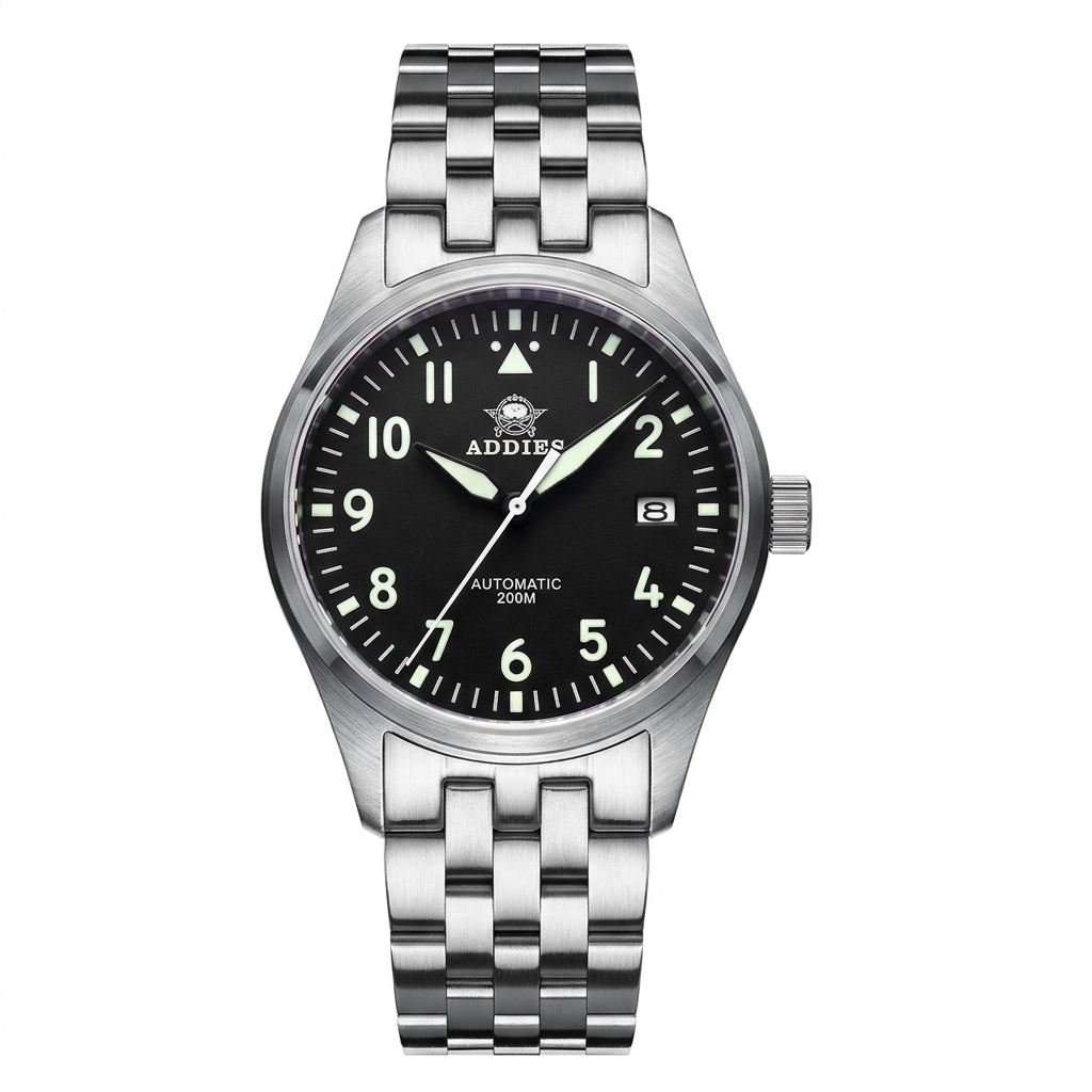 ADDIESDIVE Men's Watch Mechanical Movement Watch Commando Pilot Watch Switzerland Stainless Steel Waterproof Steel Band Man Watch - Acquisti Online