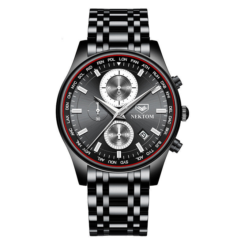 Nektom Men's Quartz Watch Multi-functional Fashion Waterproof Stainless Steel Belt Men's Quartz Movement Watch