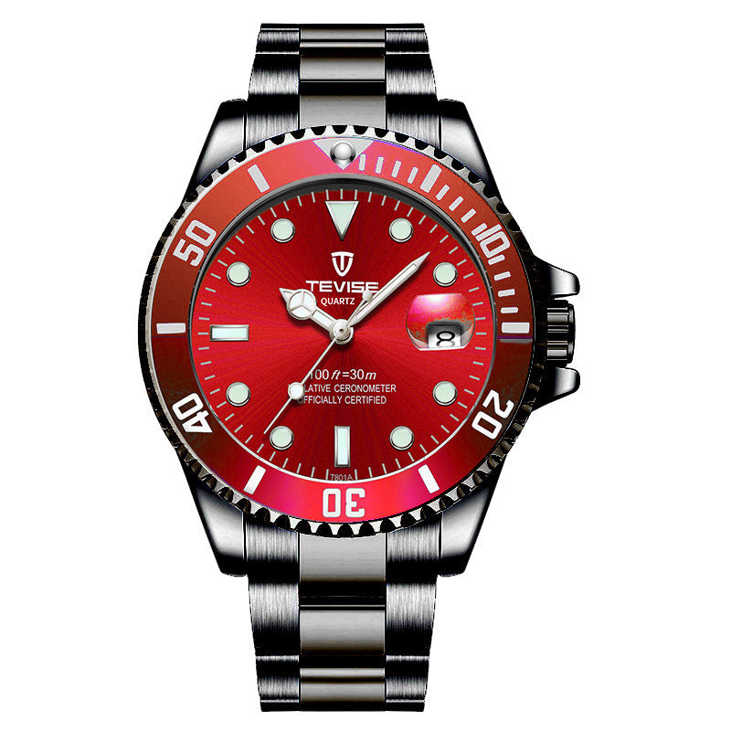 Tevise Men's Watch Steenless Steel Band Waterproof Quartz Movement Watch Sports Luminous Man Watch