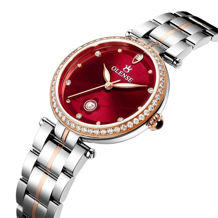 OLENSE Dames Luxe Quartz Horloge Roestvrijstalen Quartz Horloge Waterdicht Strass Gemaakt Dames Quartz Horloge