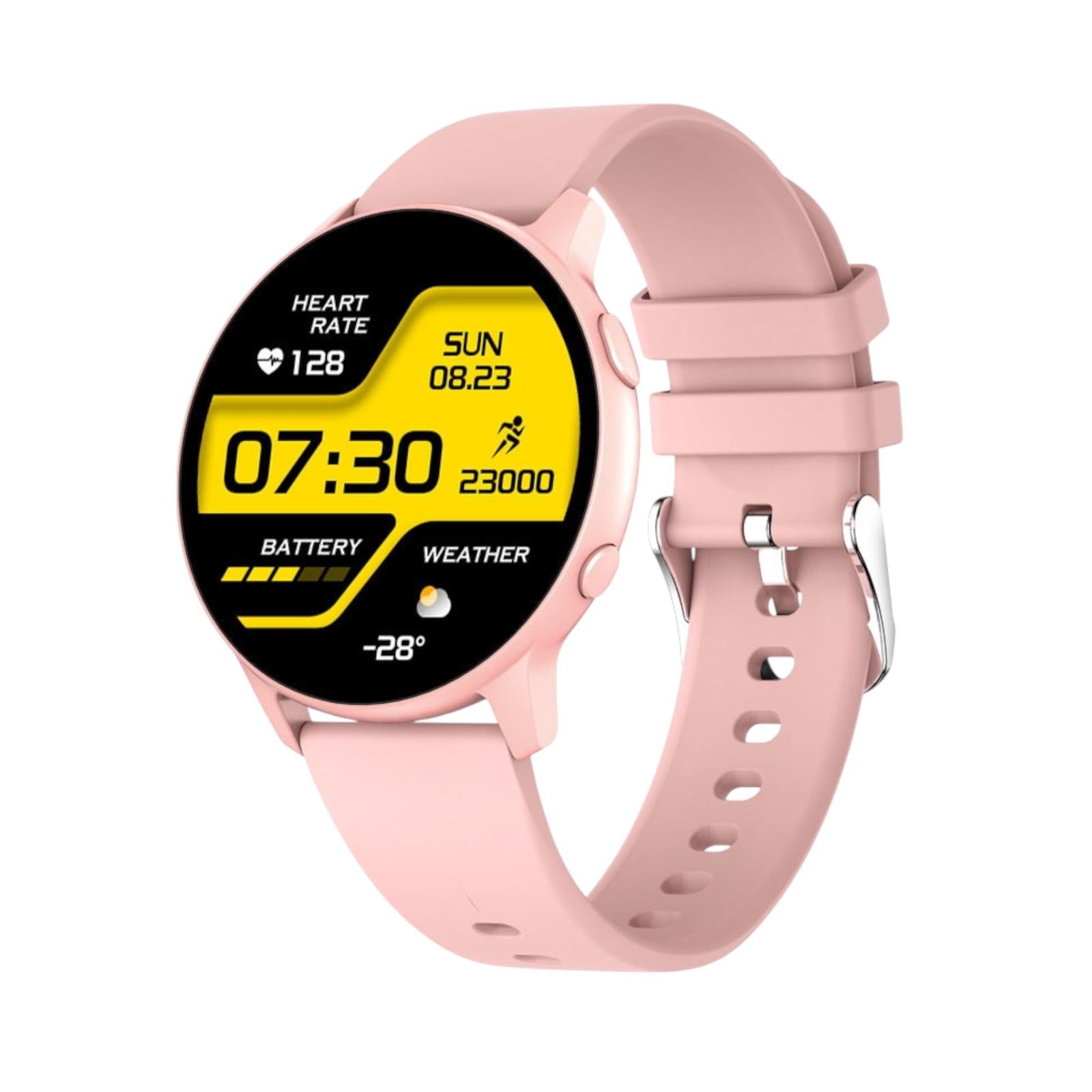 Smartwatch with a pink band on a white background