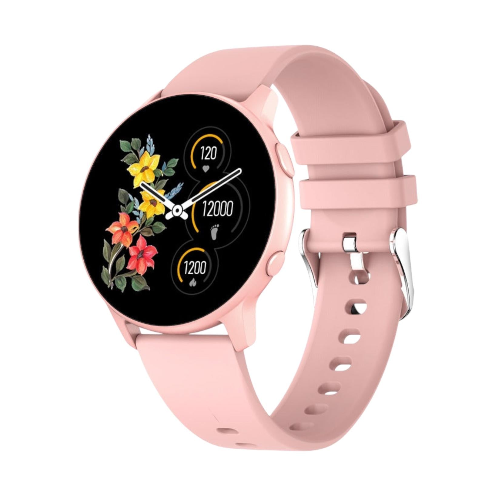 Smartwatch with a pink band on a white background