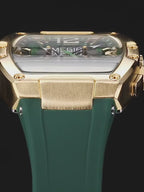 MEGIR Fashion Sport Quartz Watch for Men Waterproof Golden Green Silicone Strap Chronograph Wristwatch