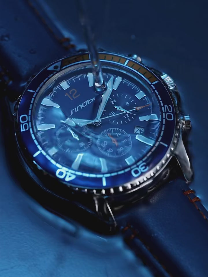 Sinobi Original New Design Men's Quartz Wrist Watches Chronograph Men Leather Band Watches Luminous Hands Men's Watch