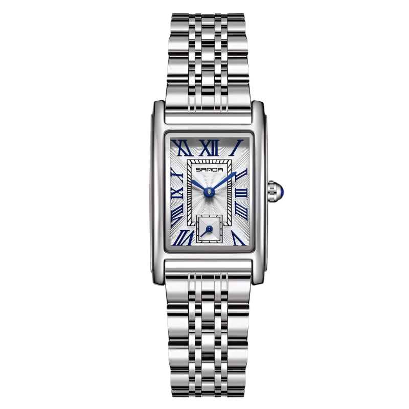 Sanda 1116 Dames Quartz Horloge Modieus Elegant Rechthoekig Waterdicht Leren Band Dames Polshorloge Romeinse Wijzerplaat Quartz Horloge