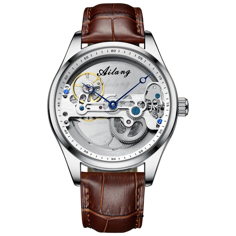 AILANG Hollow Transparent Automatic Mechanical Watch for Men Leather Strap Skeleton Men's Watch