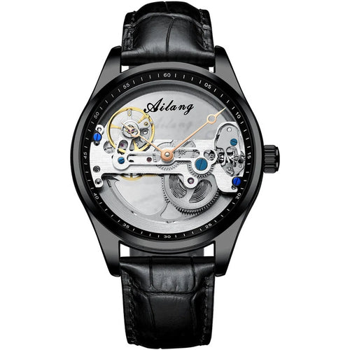 AILANG Holle Transparante Automatische Mechanische Horloge voor Heren Lederen Band Skeleton Herenhorloge