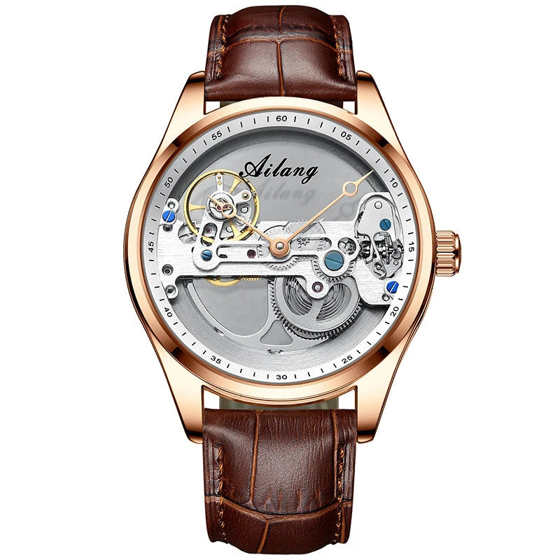 AILANG Hollow Transparent Automatic Mechanical Watch for Men Leather Strap Skeleton Men's Watch