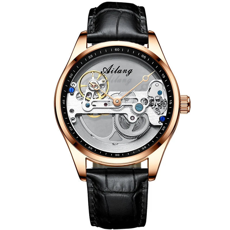AILANG Hollow Transparent Automatic Mechanical Watch for Men Leather Strap Skeleton Men's Watch