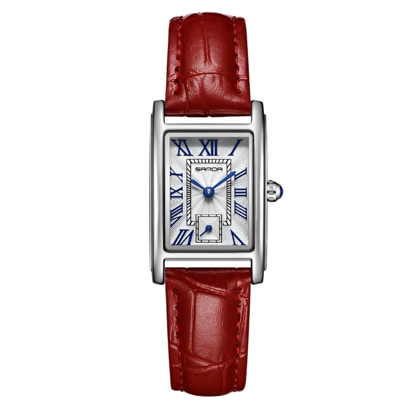 Sanda 1116 Dames Quartz Horloge Modieus Elegant Rechthoekig Waterdicht Leren Band Dames Polshorloge Romeinse Wijzerplaat Quartz Horloge