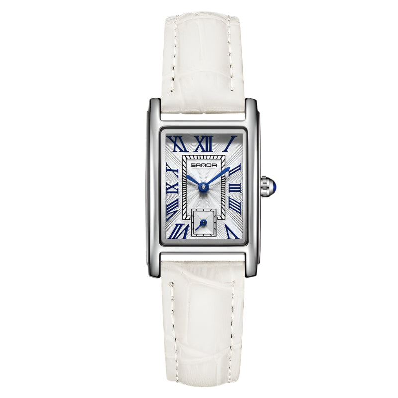 Sanda 1116 Dames Quartz Horloge Modieus Elegant Rechthoekig Waterdicht Leren Band Dames Polshorloge Romeinse Wijzerplaat Quartz Horloge