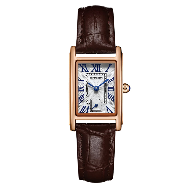 Sanda 1116 Dames Quartz Horloge Modieus Elegant Rechthoekig Waterdicht Leren Band Dames Polshorloge Romeinse Wijzerplaat Quartz Horloge