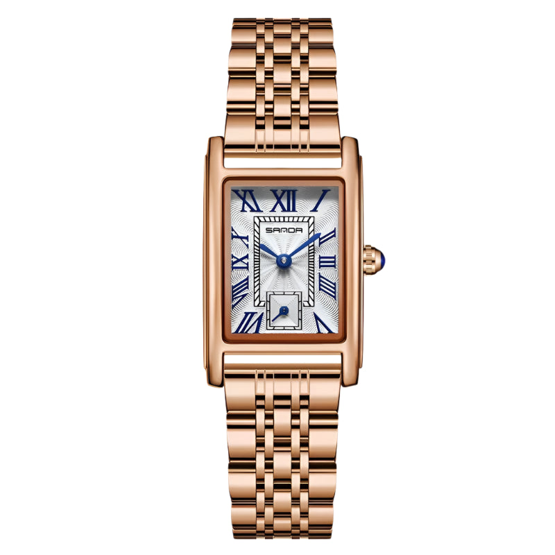 Sanda 1116 Dames Quartz Horloge Modieus Elegant Rechthoekig Waterdicht Leren Band Dames Polshorloge Romeinse Wijzerplaat Quartz Horloge