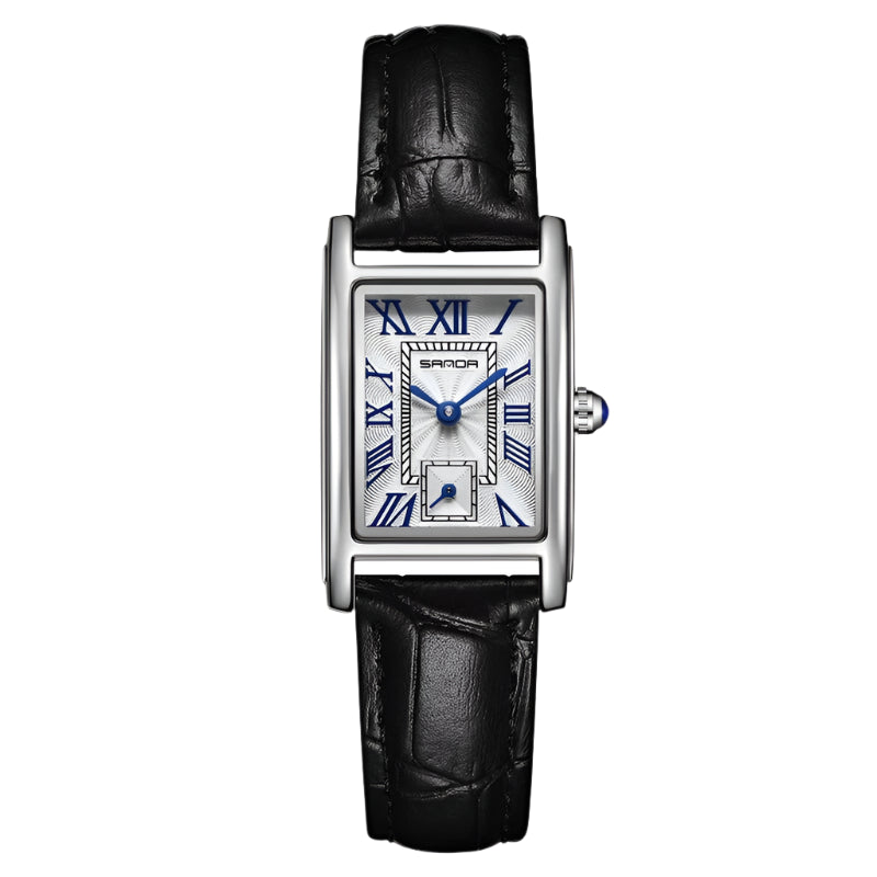 Sanda 1116 Dames Quartz Horloge Modieus Elegant Rechthoekig Waterdicht Leren Band Dames Polshorloge Romeinse Wijzerplaat Quartz Horloge