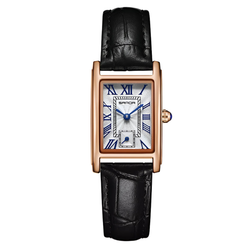 Sanda 1116 Dames Quartz Horloge Modieus Elegant Rechthoekig Waterdicht Leren Band Dames Polshorloge Romeinse Wijzerplaat Quartz Horloge