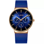 LIGE Women's Mesh Belt Quartz Watch Waterproof Stainless Steel Luminous Women Automatic Movement Quartz Watch